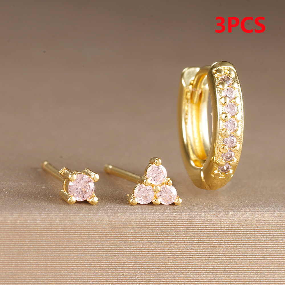 Circle Studded Earrings Mini Triangle Ear Bone Studs Set